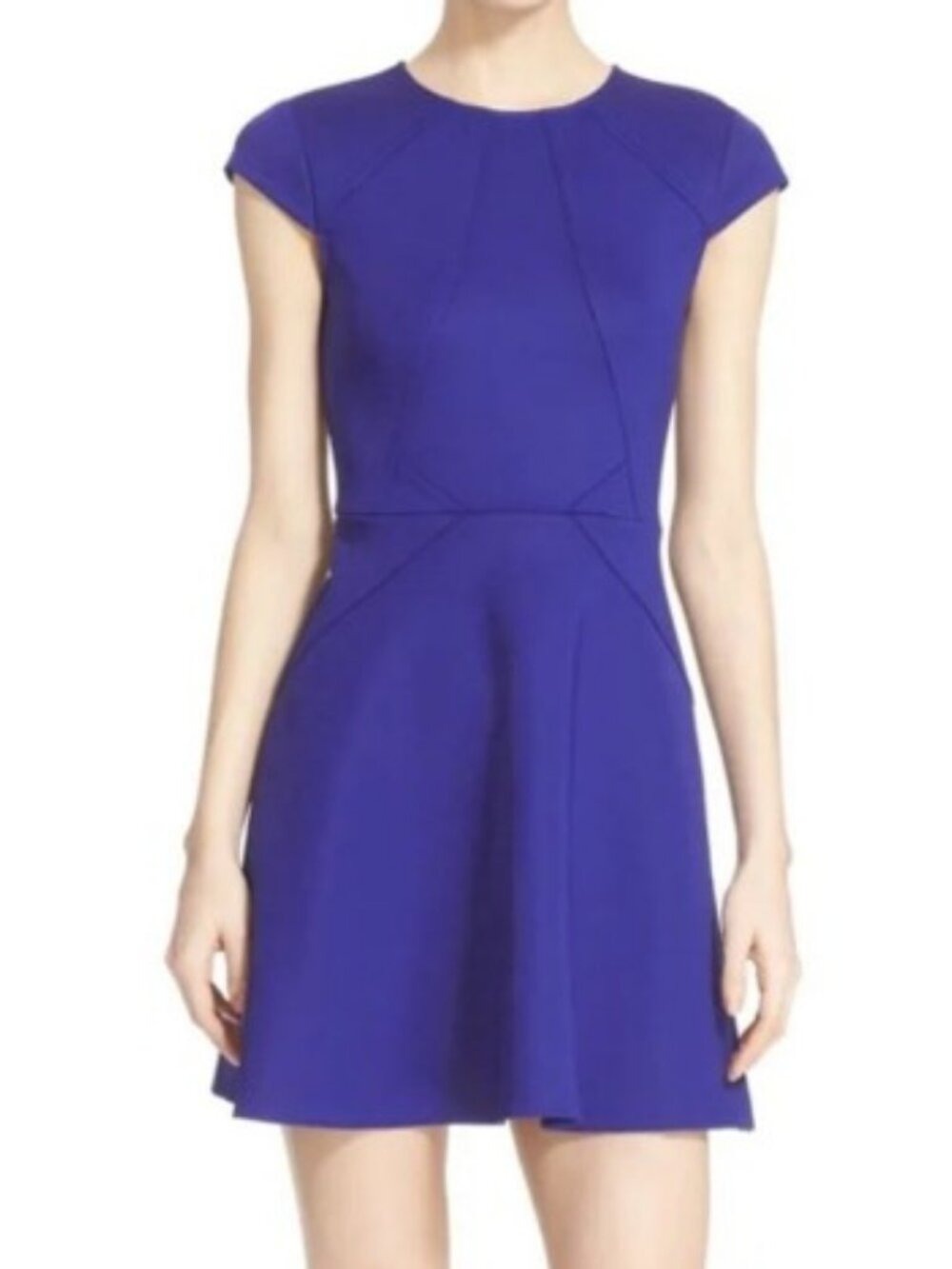 Ted Baker Eebrr Scuba Skater Dress Royal Blue Cap Sleeve Fit Flare Mini 12